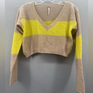 Free People Women’s 100% Cashmere Vneck Cropped Open Stitch Sweater Size XS